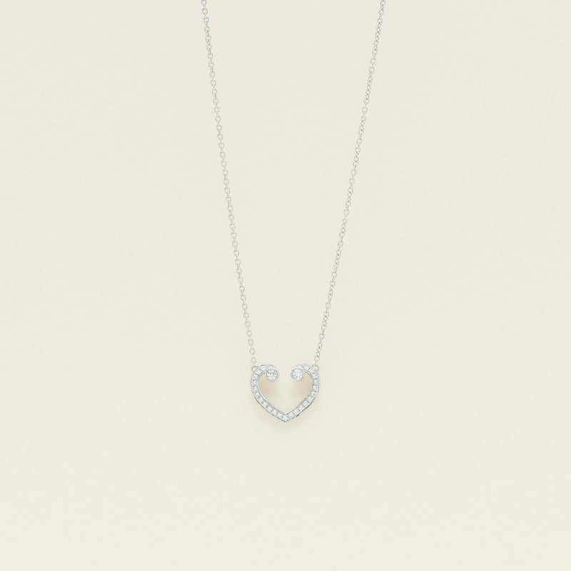 18ct White Gold Diamond Koru Heart Pendant - Necklace - Walker & Hall