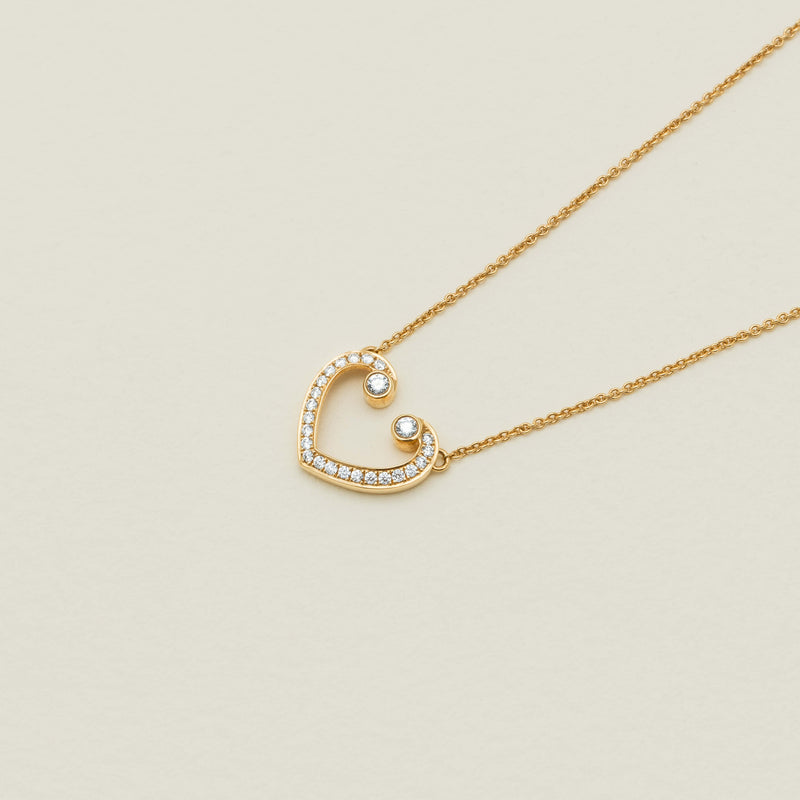 18ct Yellow Gold Diamond Koru Heart Pendant - Necklace - Walker & Hall