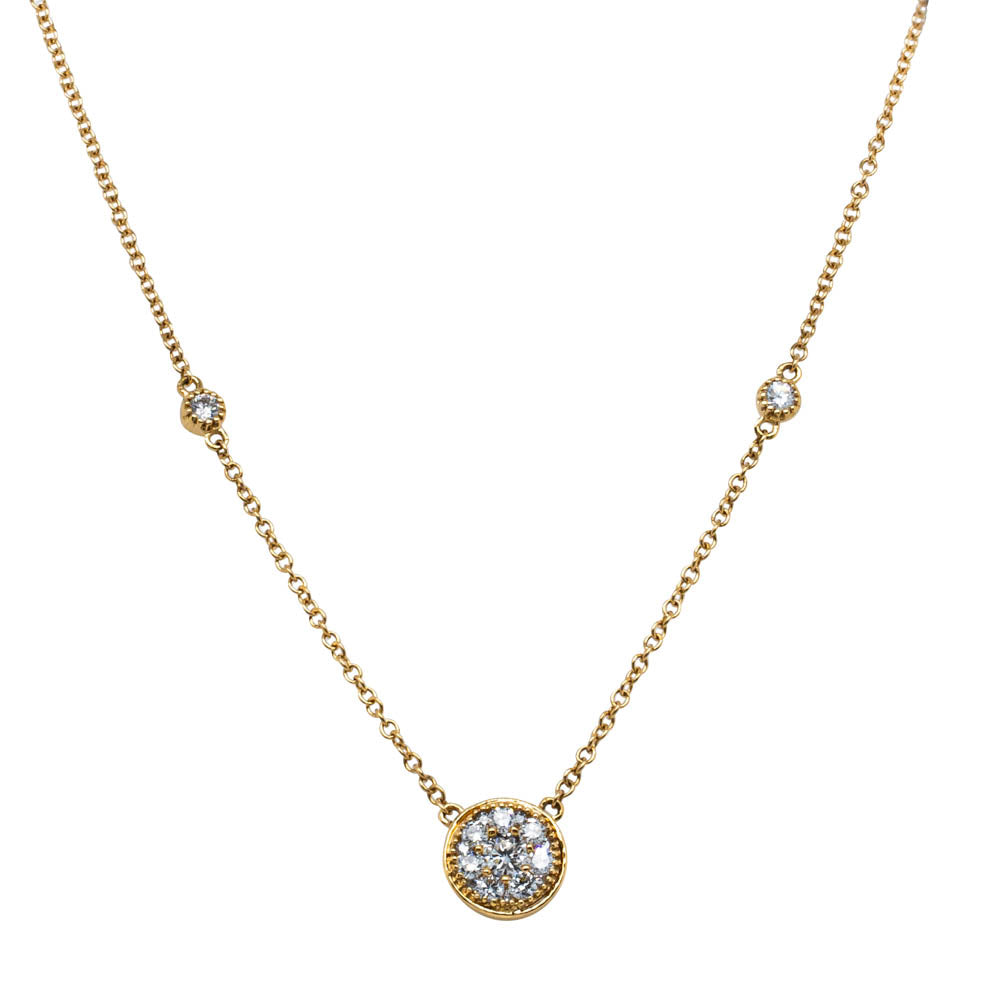 18ct Yellow Gold .41ct Diamond Cluster Necklace - Walker & Hall