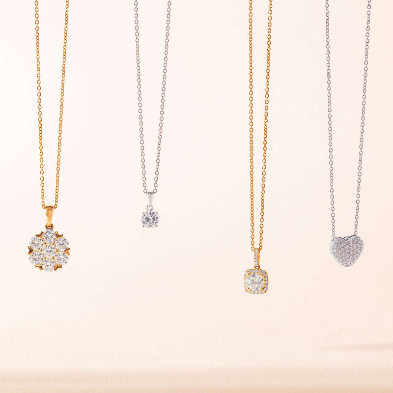 18ct Yellow Gold 2.00ct Diamond Lotus Pendant-Necklace-Walker & Hall