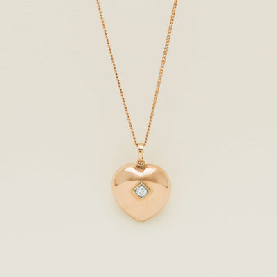 Vintage 9ct Rose Gold .20ct Diamond Heart Pendant - Necklace - Walker & Hall