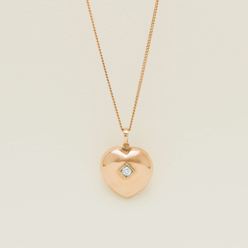 Vintage 9ct Rose Gold .20ct Diamond Heart Pendant - Necklace - Walker & Hall