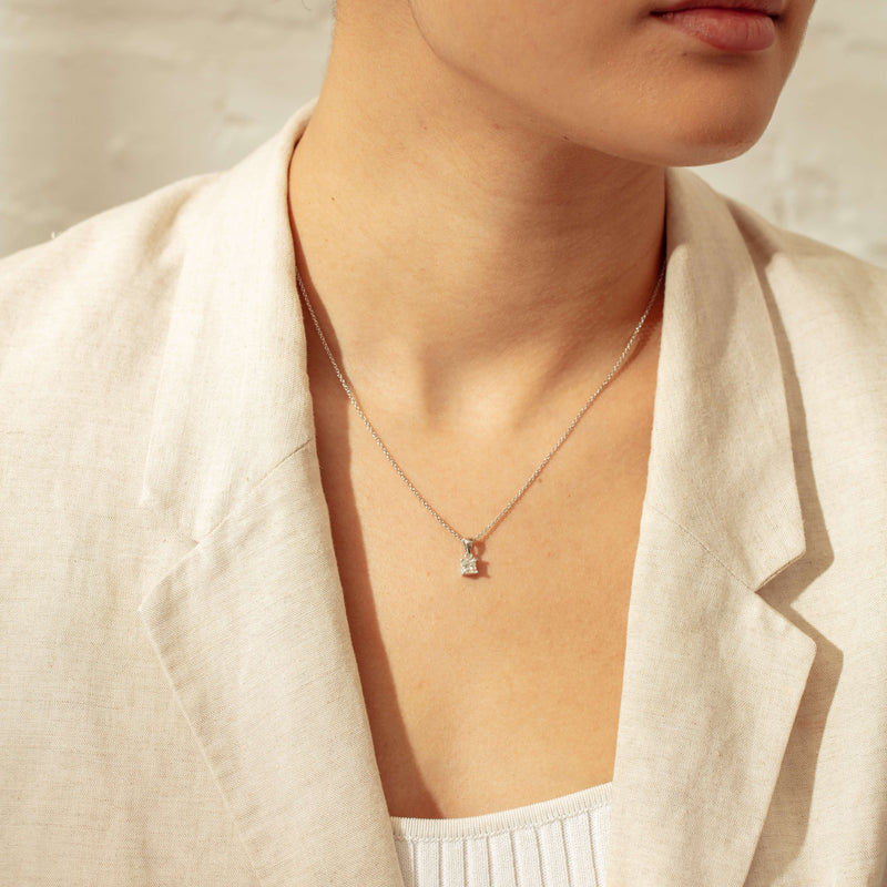 Deja Vu 18ct White Gold .35ct Princess Cut Diamond Pendant - Necklace - Walker & Hall