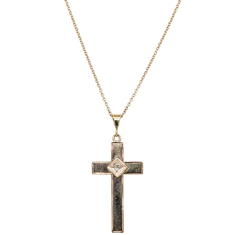Deja Vu 9ct Yellow Gold .06ct Diamond Cross Pendant With Chain - Necklace - Walker & Hall