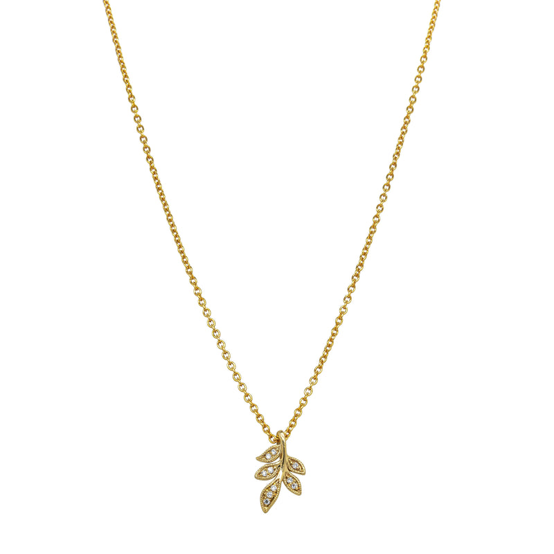 9ct Yellow Gold Diamond Leaf Pendant - Necklace - Walker & Hall