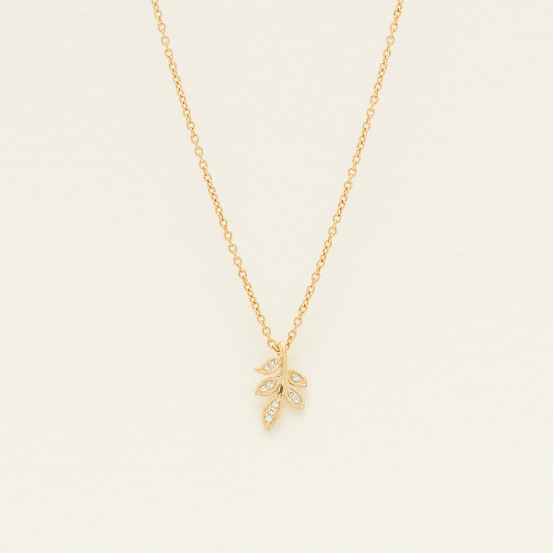 9ct Yellow Gold Diamond Leaf Pendant - Necklace - Walker & Hall