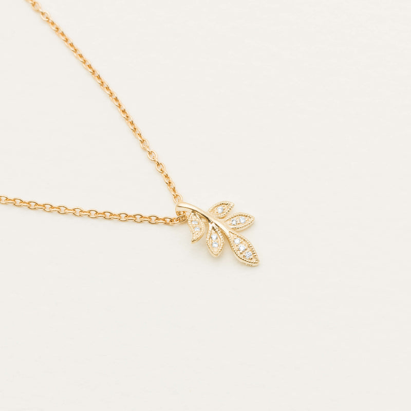 9ct Yellow Gold Diamond Leaf Pendant - Necklace - Walker & Hall