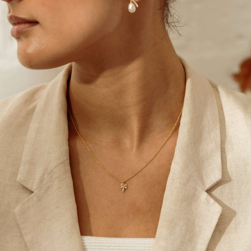 9ct Yellow Gold Diamond Leaf Pendant - Necklace - Walker & Hall