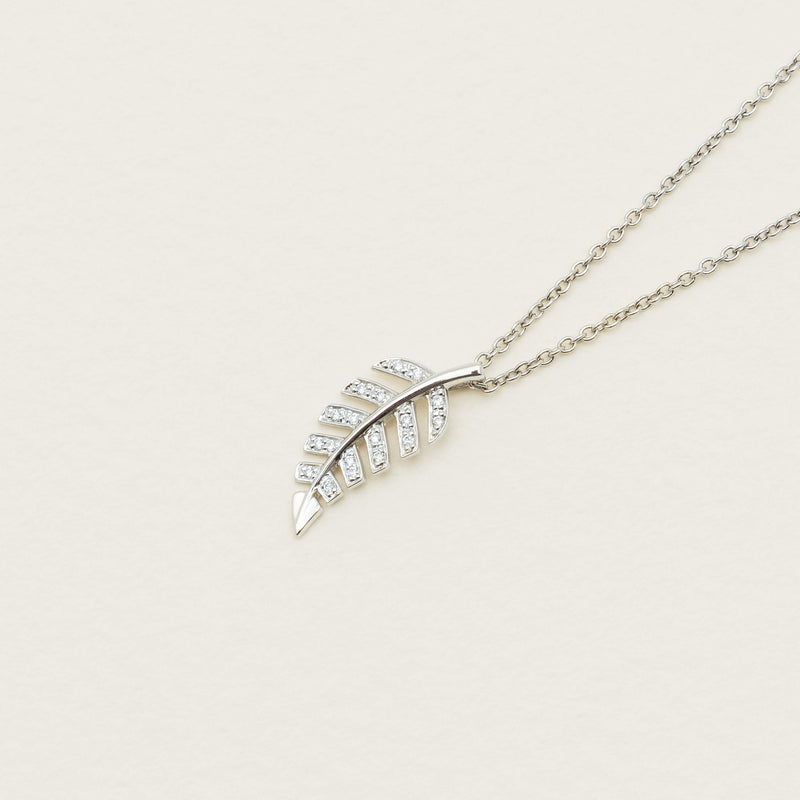 9ct White Gold Diamond Fern Pendant - Earrings - Walker & Hall