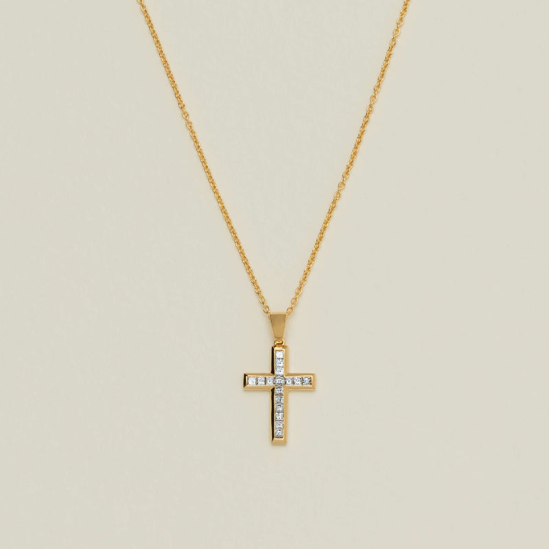 18ct Yellow Gold .30ct Diamond Cross Pendant - Necklace - Walker & Hall