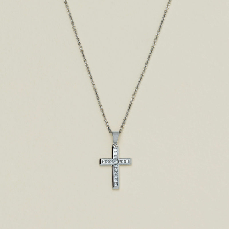 18ct White Gold .30ct Diamond Cross Pendant - Necklace - Walker & Hall