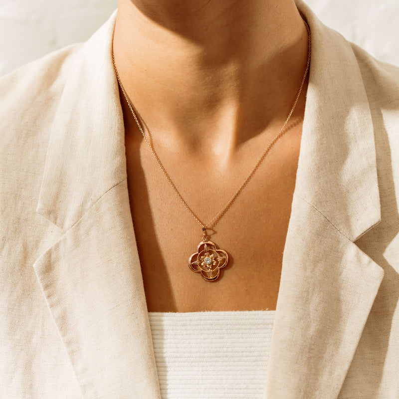 Deja Vu 9ct Rose Gold .29ct Diamond Floral Pendant - Necklace - Walker & Hall
