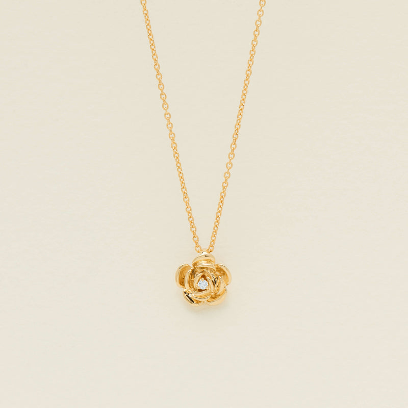 18ct Yellow Gold Diamond Albertine Rose Pendant