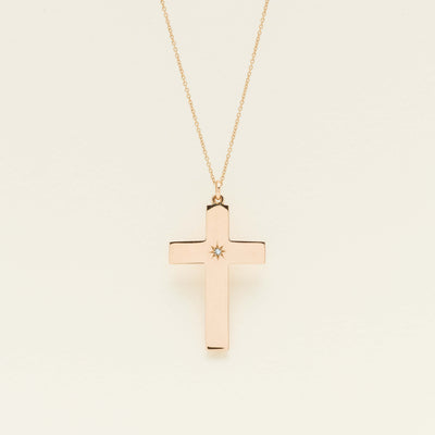 Vintage 9ct Rose Gold Hollow Diamond Cross Pendant - Necklace - Walker & Hall