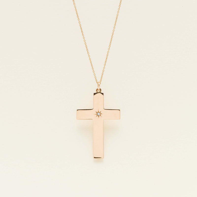 Vintage 9ct Rose Gold Hollow Diamond Cross Pendant - Necklace - Walker & Hall