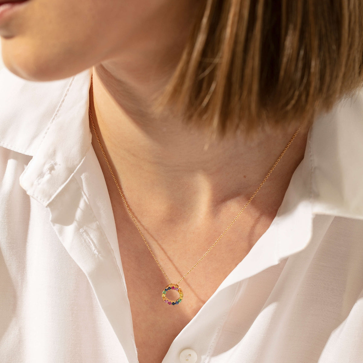 Model wearing Prism pendant