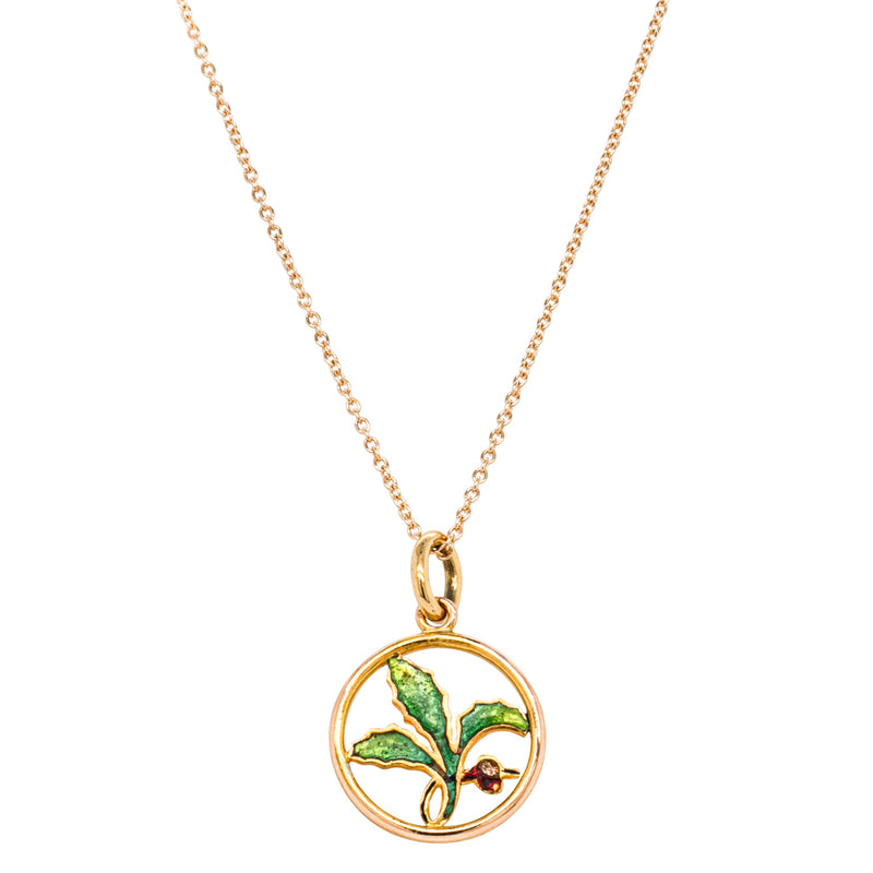 Vintage 9ct Yellow Gold Enamel Leaf Pendant-Necklace-Walker & Hall