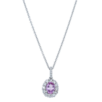 18ct White Gold .91ct Pink Sapphire & Diamond Pendant - Necklace - Walker & Hall