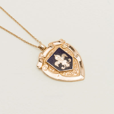 Vintage 9ct Rose Gold Enamel Shield Pendant - Necklace - Walker & Hall