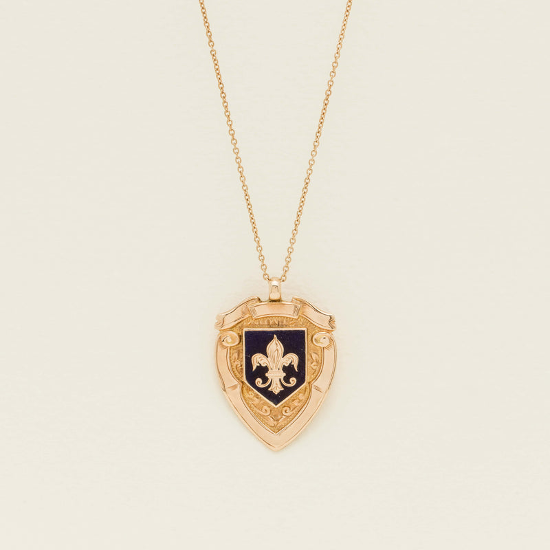 Vintage 9ct Rose Gold Enamel Shield Pendant - Necklace - Walker & Hall