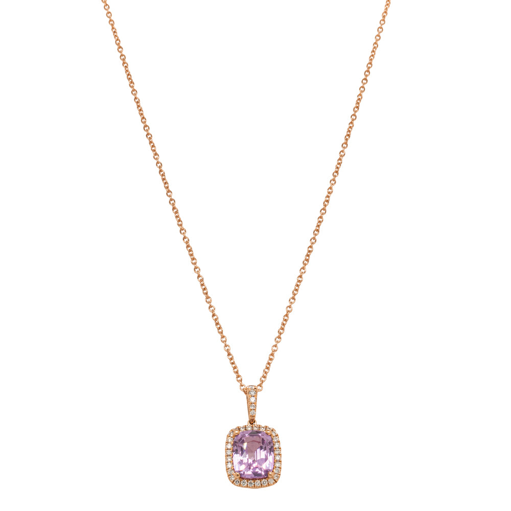 18ct Rose Gold 3.02ct Purple Sapphire & Diamond Sierra Pendant - Necklace - Walker & Hall