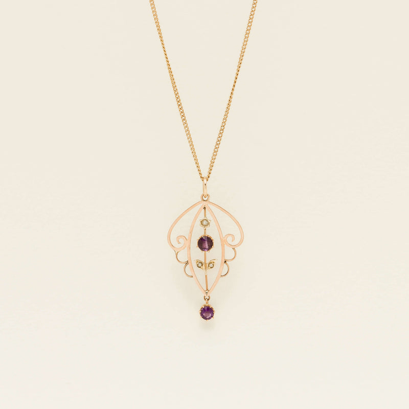 Deja Vu 9ct Rose Gold Amethyst & Seed Pearl Pendant - Necklace - Walker & Hall