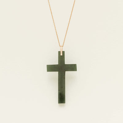 Vintage 9ct Rose Gold Greenstone Cross Pendant - Necklace - Walker & Hall