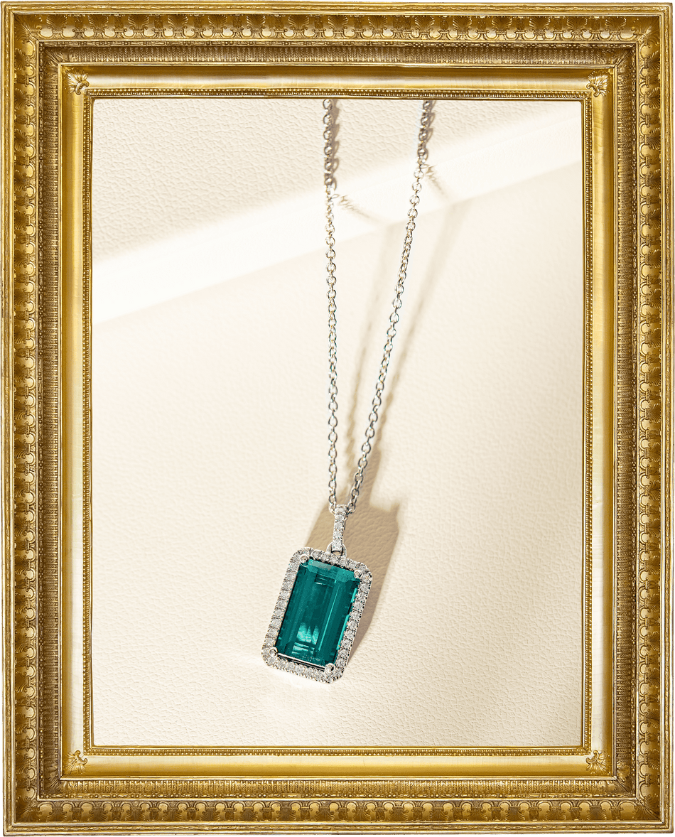 Teal Tourmaline & Diamond Pendant