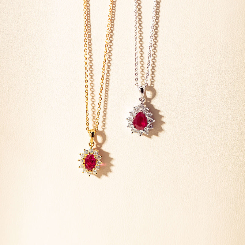 Two natural diamond and ruby pendants