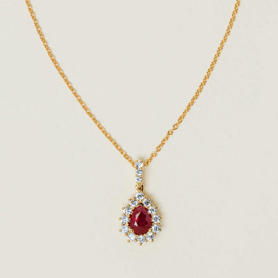 18ct Yellow Gold 1.10ct Pear Ruby & Diamond Belle Pendant - Necklace - Walker & Hall