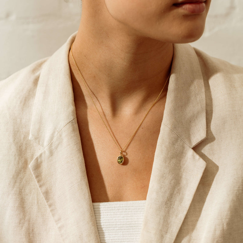 9ct Yellow Gold Peridot Rubover Set Pendant - Necklace - Walker & Hall