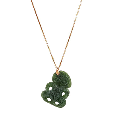Vintage 9ct Rose Gold Tiki Greenstone Pendant - Necklace - Walker & Hall