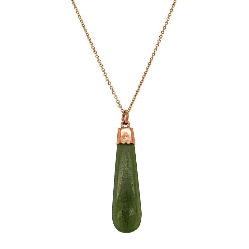 Vintage 9ct Rose Gold Greenstone Drop Pendant - Necklace - Walker & Hall