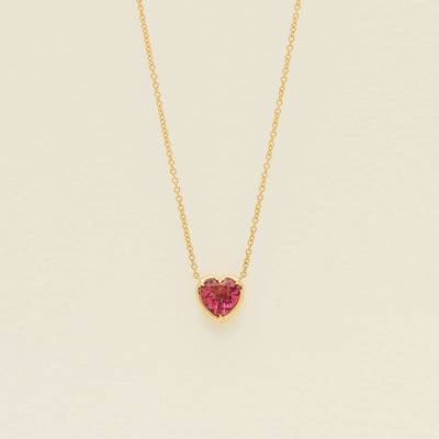 18ct Yellow Gold 1.50ct Pink Tourmaline Heart Pendant - Necklace - Walker & Hall