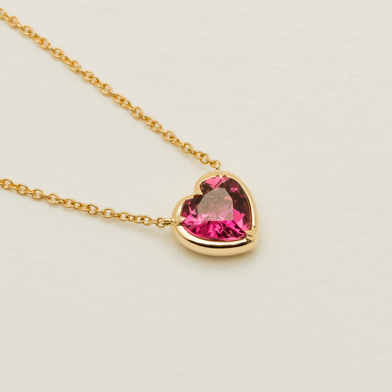18ct Yellow Gold 1.50ct Pink Tourmaline Heart Pendant - Necklace - Walker & Hall