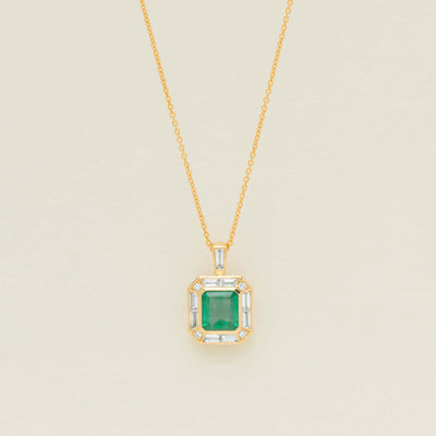 18ct Yellow Gold 3.04ct Emerald & Diamond Magritte Pendant - Necklace - Walker & Hall