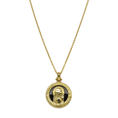 Deja Vu 18ct Yellow Gold Virgin Mary & Onyx Pendant - Necklace - Walker & Hall