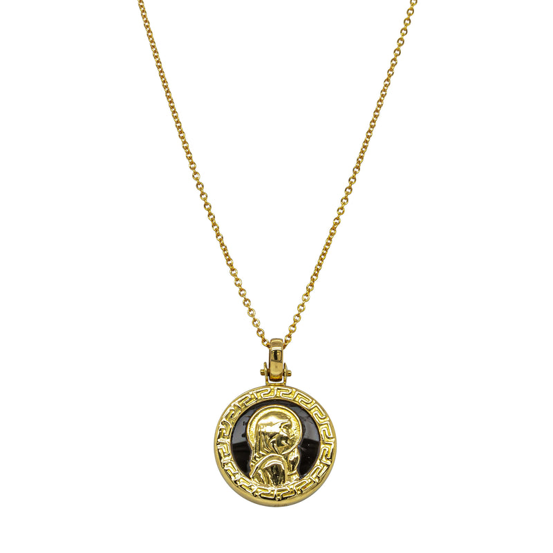 Deja Vu 18ct Yellow Gold Virgin Mary & Onyx Pendant - Necklace - Walker & Hall
