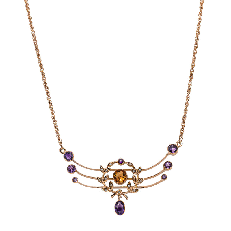 Deja Vu 9ct Rose Gold Citrine, Amethyst & Seed Pearl Pendant - Necklace - Walker & Hall