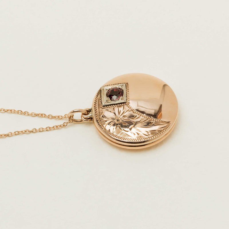 Deja Vu 9ct Rose Gold Engraved Round Locket with Chain - Necklace - Walker & Hall