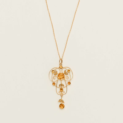 Vintage 9ct Rose Gold Citrine & Pearl Lavalier Pendant - Necklace - Walker & Hall