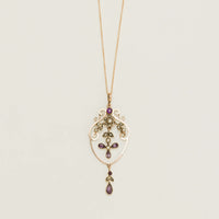 Vintage 9ct Rose Gold Amethyst & Seed Pearl Pendant - Necklace - Walker & Hall