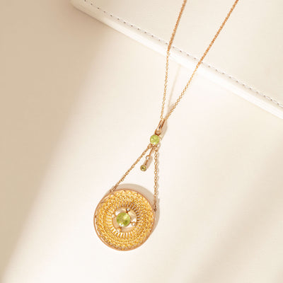 Vintage 9ct Rose Gold Peridot & Pearl Edwardian Pendant - Necklace - Walker & Hall