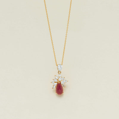 Deja Vu 18ct Yellow Gold Ruby & Diamond Cluster Pendant - Necklace - Walker & Hall