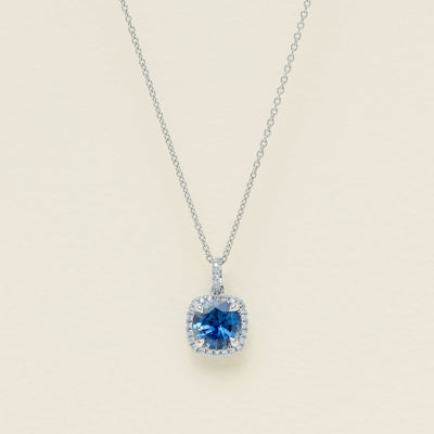 18ct White Gold 2.30ct Sapphire & Diamond Peony Pendant