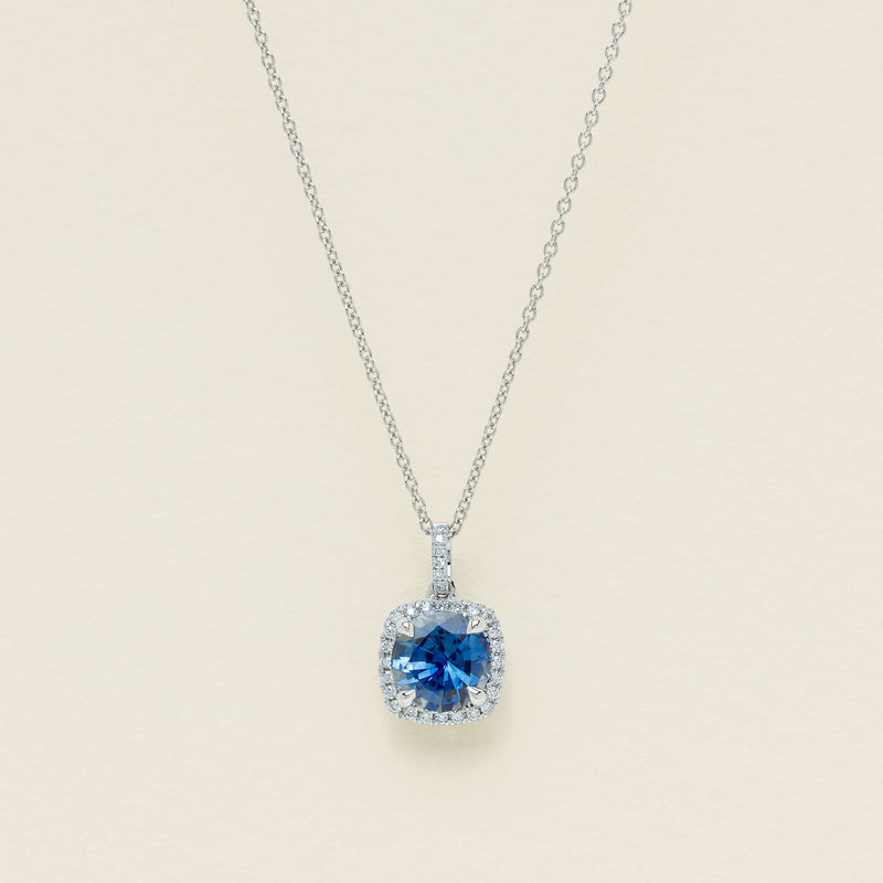 18ct White Gold 2.30ct Sapphire & Diamond Peony Pendant