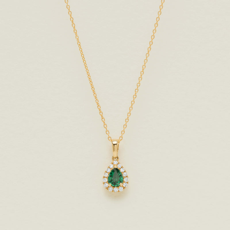 18ct Yellow Gold .49ct Pear Emerald & Diamond Pendant