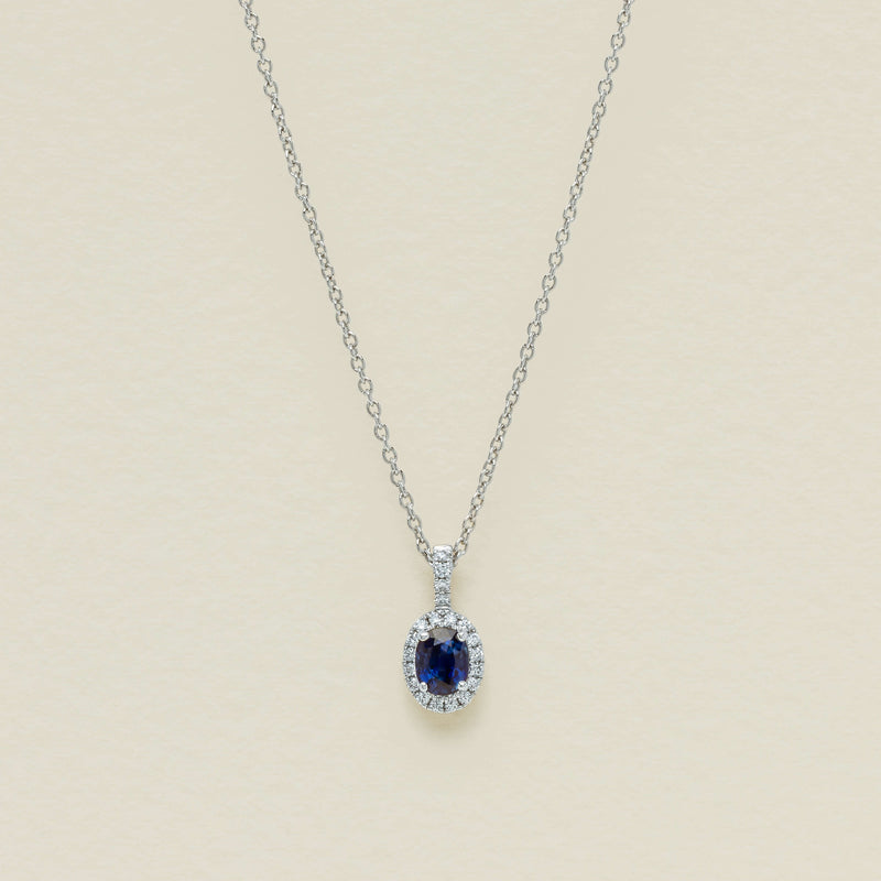 18ct White Gold .65ct Oval Sapphire & Diamond Pendant