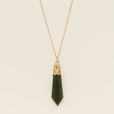 Vintage 9ct Rose Gold Greenstone Capped Toki Pendant - Necklace - Walker & Hall