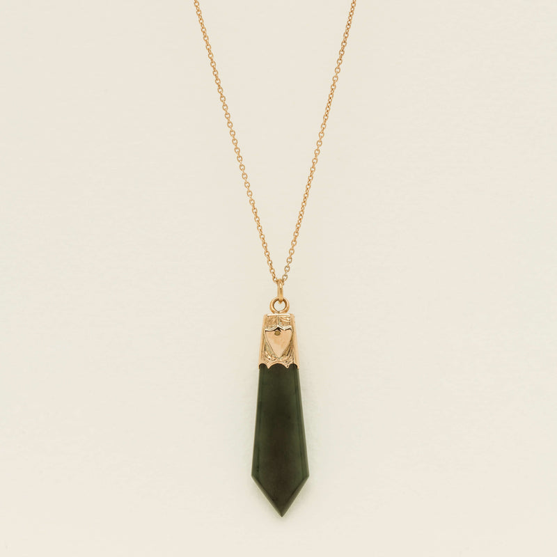 Vintage 9ct Rose Gold Greenstone Capped Toki Pendant - Necklace - Walker & Hall